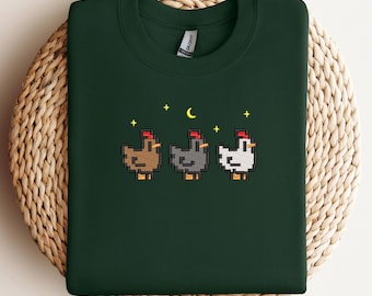 BESTICKTES Stardew Valley Huhn Sweatshirt, Perfektes Geschenk für Gamer, Stechen Sie mit Gaming-inspirierter Mode und handgefertigter Gaming-Bekleidung hervor