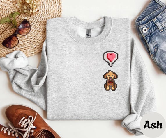 Stardew Valley Dog Embroidered Sweatshirt, Pixel Farm Game Shirt, Cozy Gamer Gift, Unisex Crewneck Cute Pet CC24