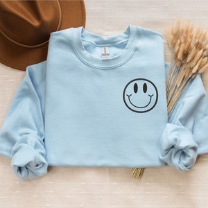Happy Face Embroidered Sweatshirt, Smile Crewneck, Happy Crewneck, Embroidered Sweatshirt, Embroidered Crew, Custom Sweatshirt