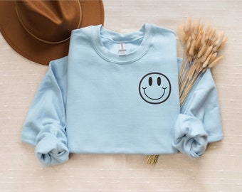 Happy Face Embroidered Sweatshirt, Smile Crewneck, Happy Crewneck, Embroidered Sweatshirt, Embroidered Crew, Custom Sweatshirt