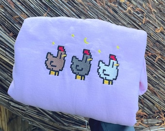 Embroidered Stardew Valley Chicken Sweatshirt: Handmade Gamer Apparel