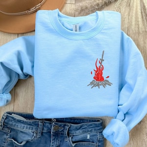 Dark Souls Bonfire EMBROIDERED Sweatshirt, Geek Chic Fashion, Cozy Gamer Apparel, Perfect Gift for Gamers, Handmade Gaming Hoodie