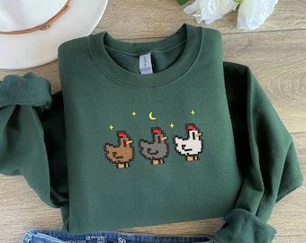 EMBROIDERED Stardew Valley Chicken Sweatshirt, Perfect Gift for Gamers, Stand out with Gaming-inspired Fashion, Handcrafted Gaming Apparel