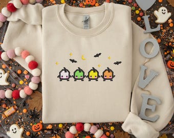 EMBROIDERED Stardew Valley Junimo Halloween Sweatshirt | Spooky Cozy Gamer Gift | Festive Geek Chic Apparel