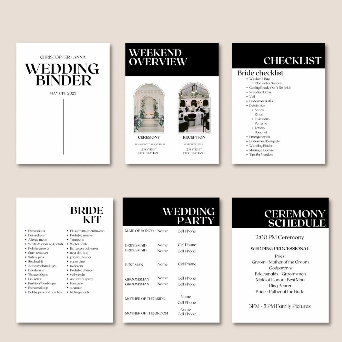 Complete Wedding Weekend Binder, Modern Minimalist Wedding Outline ...