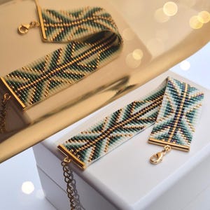 Miyuki Loom Bracelet Pattern: Emerald Geometric Art Deco (PDF Pattern