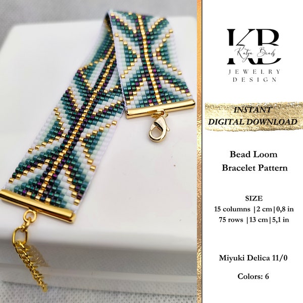 Emerald Elegant Geometric Miyuki Loom Bracelet Pattern, Loom Bead Bracelet Chart, Easy Loom Pattern, Art Deco Jewelry - Winter Pine Forest