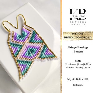 Patrón de pendientes con flecos de cuentas, tabla de abalorios para pendientes Miyuki, patrón de joyería con cuentas geométricas, pendientes de punto ladrillo - Vibras de primavera