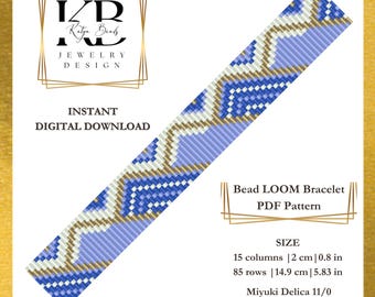 Miyuki Delica Bead Loom Bracelet Pattern: Geometric Snow Mountains (PDF Downloadable Chart