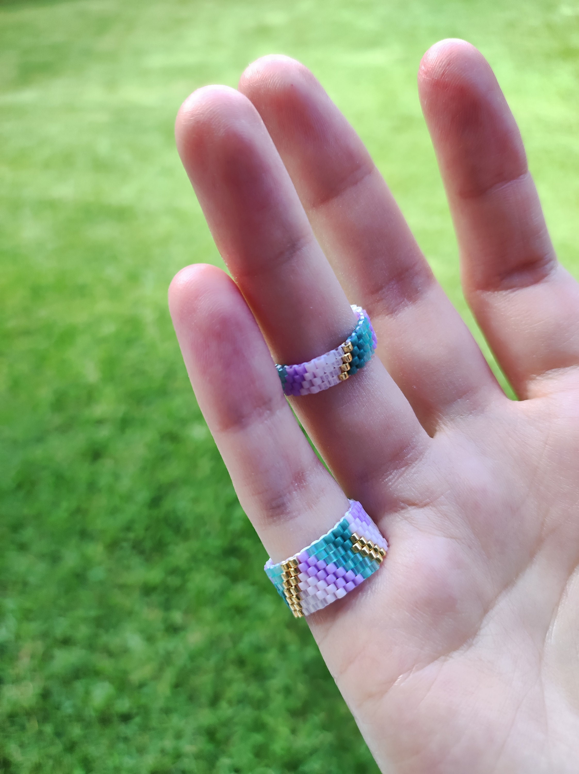 Two Peyote Bead Ring Patterns (odd and Even Count), Miyuki Ring Beading ...