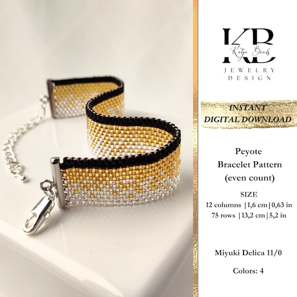 Peyote bead bracelet pattern (even count), Miyuki bracelet beading chart, Elegant beaded Jewelry pattern, Minimalism - Sparkling Night