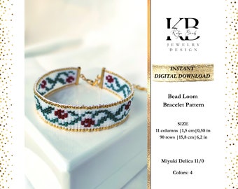 Miyuki Delica Bead Loom Bracelet Pattern: Dainty Floral Leaves (PDF Pattern)