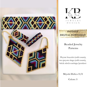 Vier Perlen Schmuck Miyuki Delica Perlen Geometrische muster, ziegel stich ohrringe anhänger, peyote armband, zwei peyote ringe (ungerade anzahl)