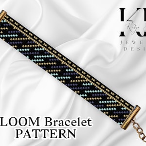 Bead Loom Miyuki Bracelet PDF Digital Pattern, Miyuki Delica Night Rain Black Gold Geometric Bead Loom Bracelet Pattern Chart - Night Rain