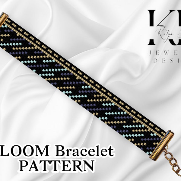 Bead Loom Miyuki Bracelet PDF Digital Pattern, Miyuki Delica Night Rain Black Gold Geometric Bead Loom Bracelet Pattern Chart - Night Rain