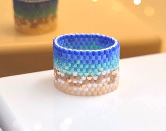 PDF-Muster Peyote Ring Ohrringe, Miyuki Delica Sea Ocean Marine Sommer Gold Ring - Beach