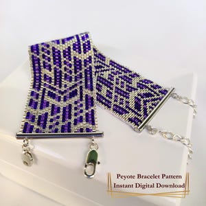 PDF pattern, Peyote bead bracelet (odd count), Miyuki bracelet beading chart, Wide Geometric Beaded pattern, Art Deco - Purple Arrows