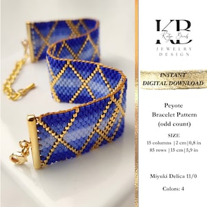 Peyote bead bracelet pattern (odd count), Miyuki bracelet beading chart, Elegant beaded Jewelry pattern - Gold in the Ocean