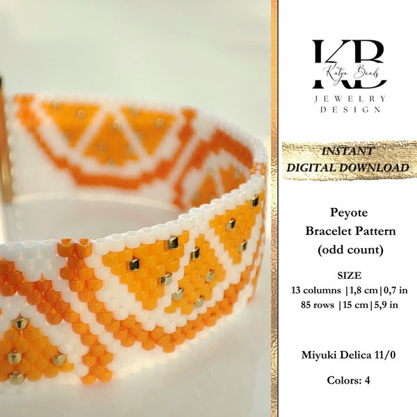 Peyote Odd Count Miyuki Delica 11 Bead Thin Narrow Easy Orange Food Fun Fruit Summer Bracelet Pattern PDF - Orange