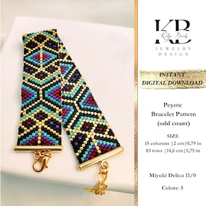 Seed Bead Miyuki Delica Beadwork Peyote Stitch Odd Count Wide Cuff Bracelet Pattern Design - Treasure of the Night