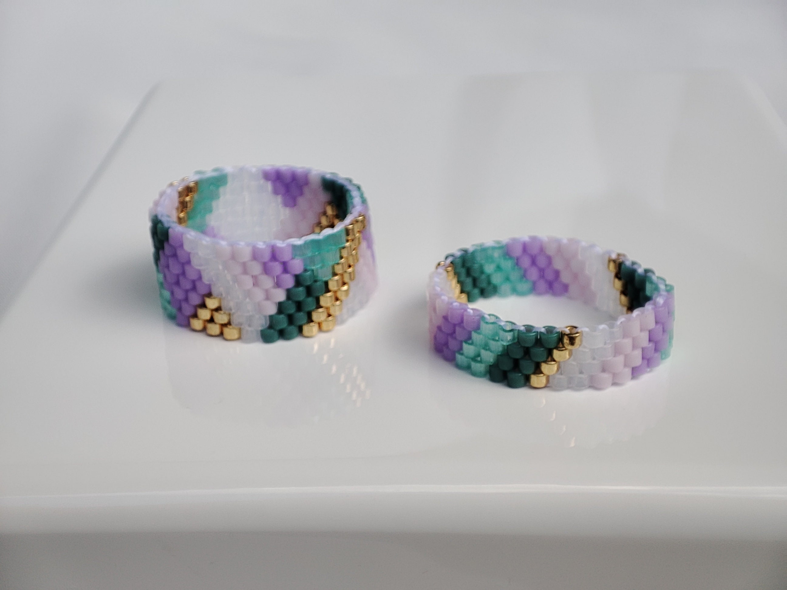 Two Peyote Bead Ring Patterns odd and Even Count, Miyuki Ring Beading