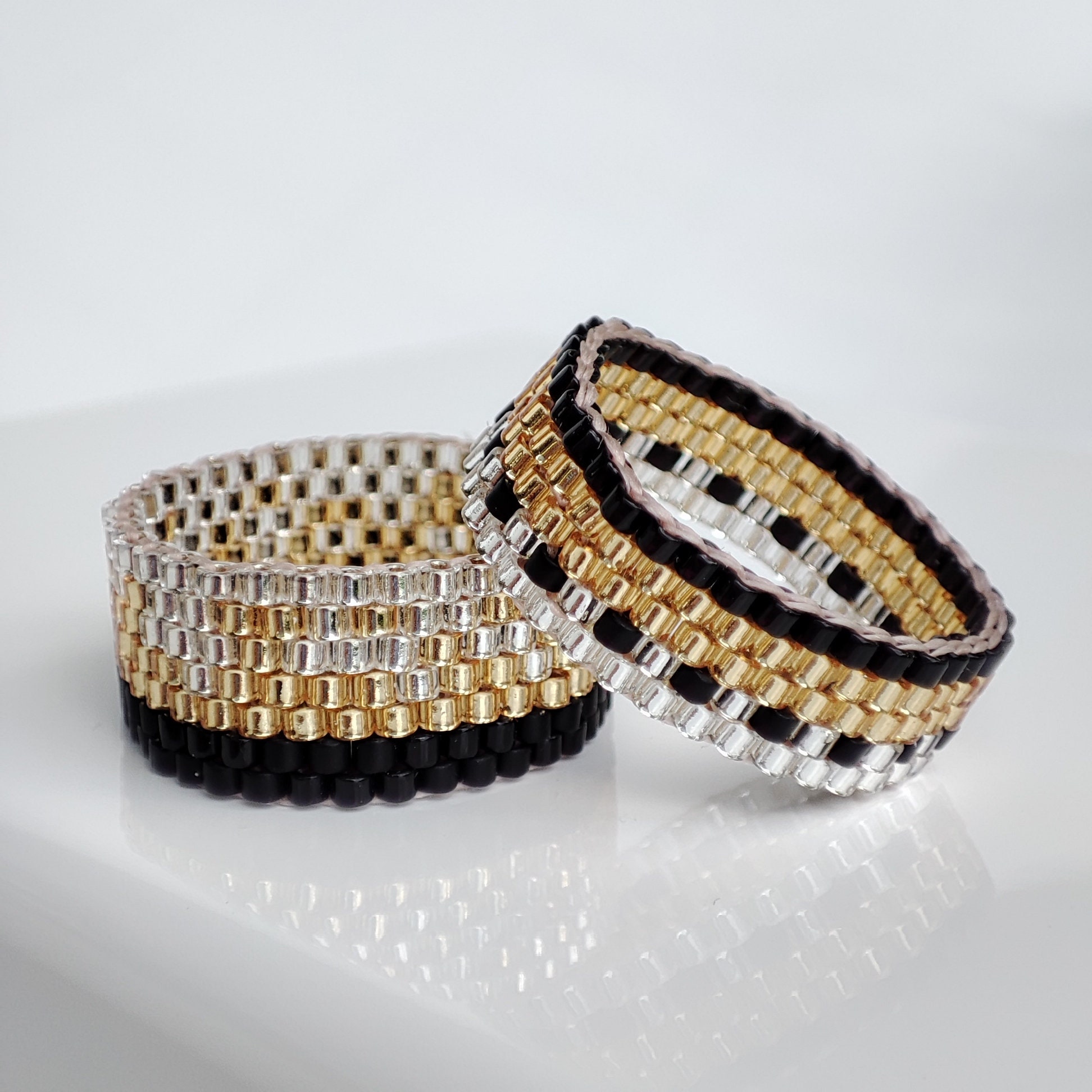 Peyote Even Count Miyuki Delica Seed Beads Gold Silver Black Bracelet ...