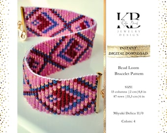 Patrón de pulsera de cuentas Miyuki Delica: Corazón rosa y rojo (descarga digital)