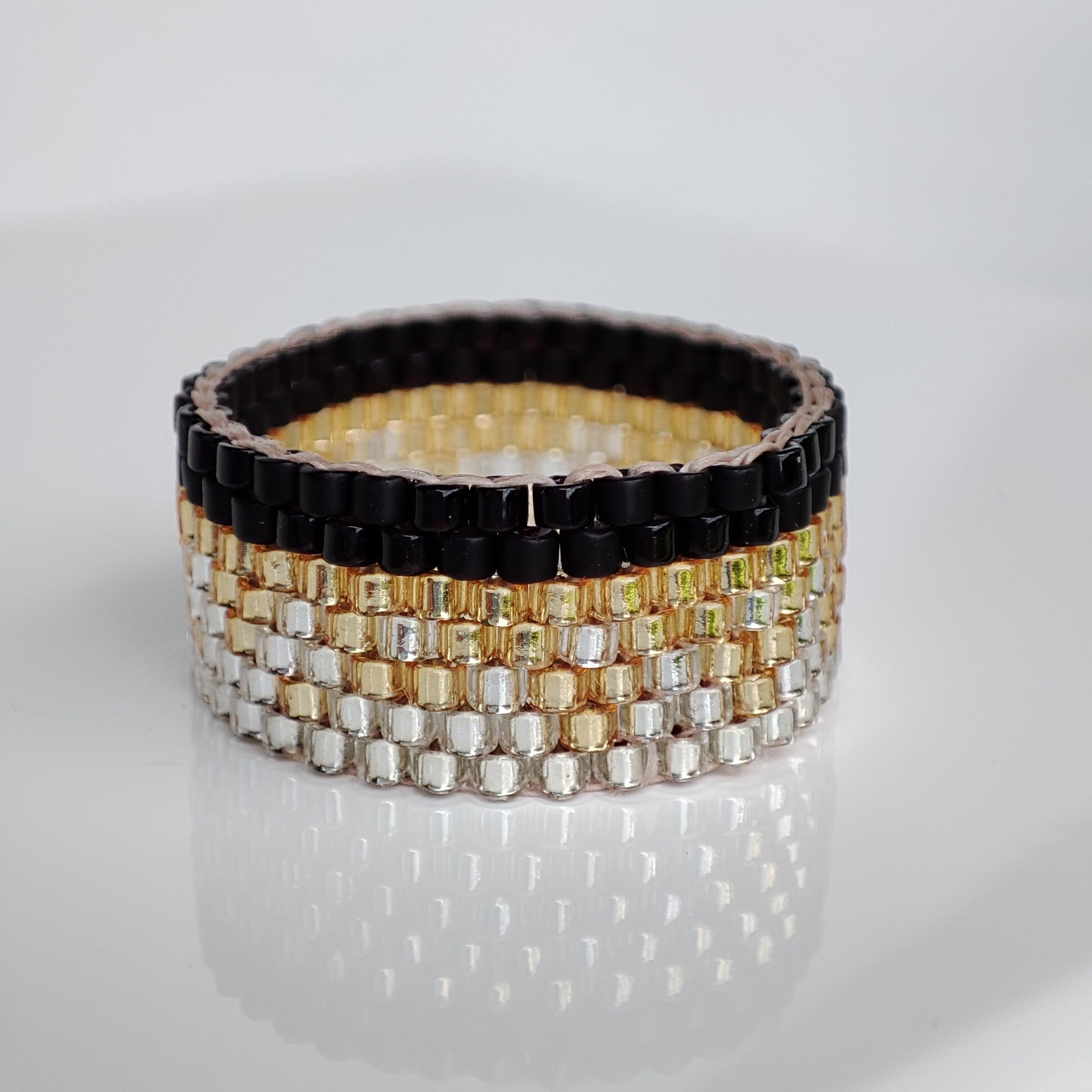 Peyote Even Count Miyuki Delica Seed Beads Gold Silver Black Bracelet ...