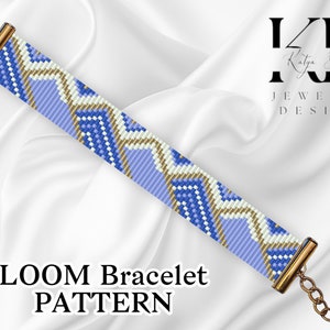 Loom Miyuki Perlen Armband Muster, Geometrisch Einfach Weiß Blau Miyuki Delica Bead Loom Dünn Armband Muster Chart - Schneeberge