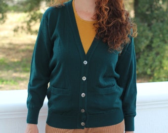 VINTAGE GREEN CARDIGAN /// Green Vintage Cardigan with pockets, True Vintage, Unisex