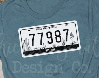Camiseta gráfica personalizada con código postal, camiseta personalizada con orgullo de la ciudad, linda camiseta gráfica única con orgullo de la ciudad de Texas, código postal, camiseta única