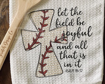 Let the Field Be Joyful Baseball Microfiber Waffle Tea Towel Kitchen Decor Towel Cute Bible Verse Kitchen Towel Printed Kitchen Towel Gift