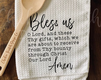 The Lord's Prayer Microfiber Waffle Tea Towel Kitchen Decor Towel Cute Kitchen Towel Printed Kitchen Towel Bless Us O Lord  Christian Gift