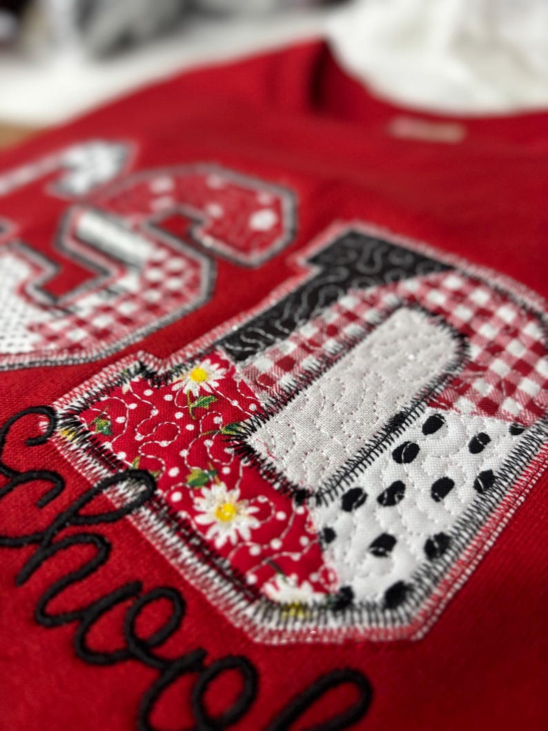 CUSTOM School Spirit Quilted Patchwork Letters and School Mascot Sweatshirt image 8