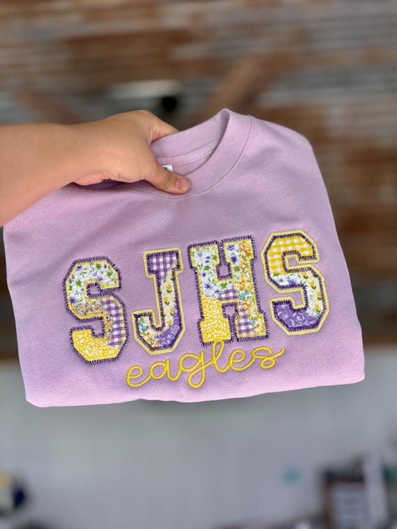 CUSTOM School Spirit Quilted Patchwork Letters and School Mascot Sweatshirt