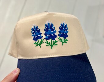 Bluebonnet Embroidered Hat Texas Wildflower Cap