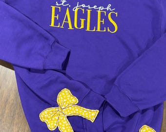 CUSTOM Embroidered School Spirit Side Bow Sweatshirt Personalized Gift for High School Girl Teacher Cute Trendy Crewneck Sweater Mascot