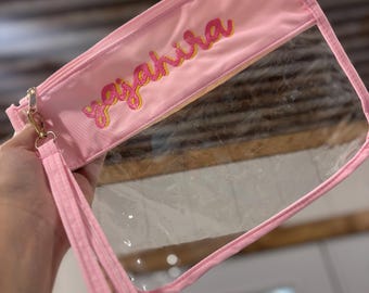 Personalized Clear Wristlet Bag Embroidered Travel Purse for Her Gift for School Teacher Nurse Fun Bright Summer Colorful with Name