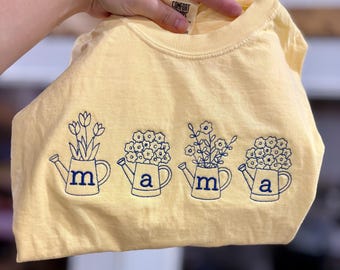 Embroidered Watering Can Mama Tee Shirt Gardening Gift for Mama Comfort Colors Tshirt