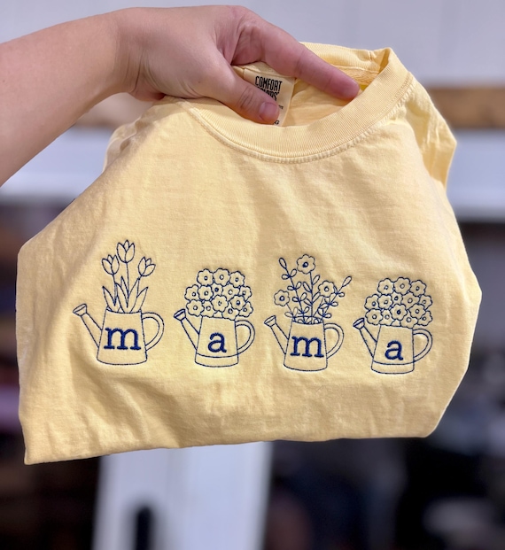 Embroidered Watering Can Mama Tee Shirt Gardening Gift for Mama Comfort Colors Tshirt