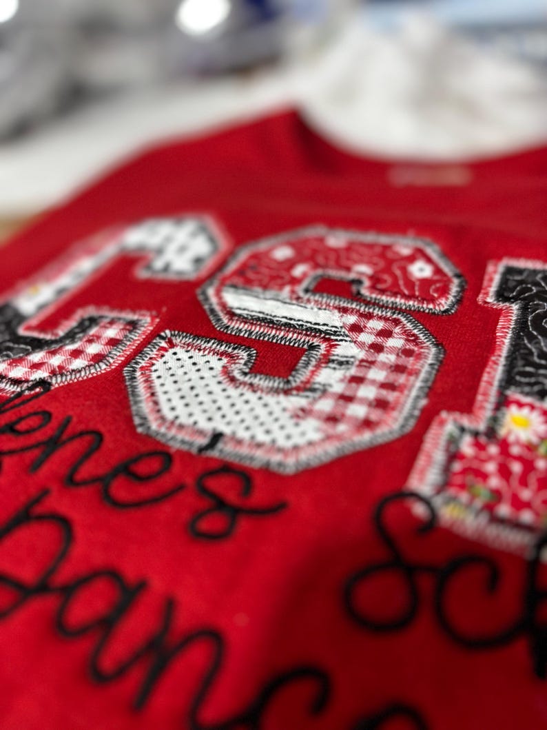 CUSTOM School Spirit Quilted Patchwork Letters and School Mascot Sweatshirt image 6