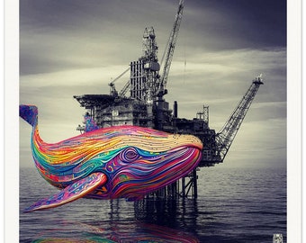 Flying whale pop art