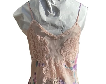 victorias secret gold label vintage nightgown sleepwear Lingerie Pink Floral Lace applique 1980s sheer sweetheart neckline straps small