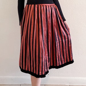 French Vintage silk skirt Pink black stripe holiday paul-louis orrler paris 31 inch waist womens velvet trim romanic holiday parisian