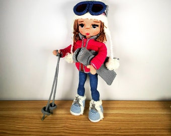 Muñeca de ganchillo niña esquiadora, amigurumi patrón de ganchillo navidad, regalo original, felpa, regalo de navidad, regalo de ganchillo,