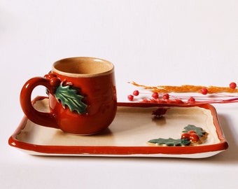 Copa de Navidad | taza de café | Taza con platillo | Taza decorativa | Taza artesanal