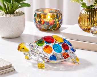 Tortuga decorativa de cristal multicolor – Objeto decorativo con efecto vitral – Idea de regalo original