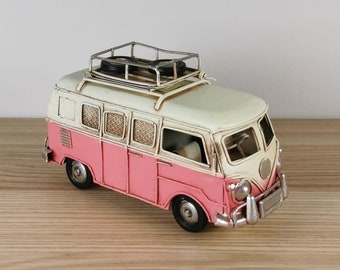 Alcancía de furgoneta/decoración de metal de furgoneta antigua, caravana de metal, coche viejo Volkswagen, regalo, marco de fotos