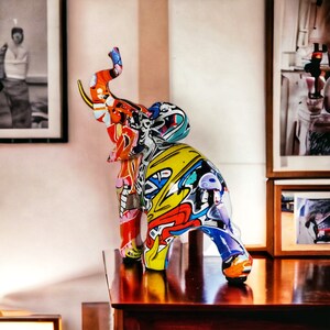 Statue éléphant graffiti éléphant multicolore art contemporain décoration intérieur Cadeaux décoration Art image 1