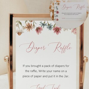 Bright Wildflower Baby Shower Diaper Raffle Signs and Card ,Baby Shower Diaper Raffle Signs and Card, Baby Shower Editable , CC031